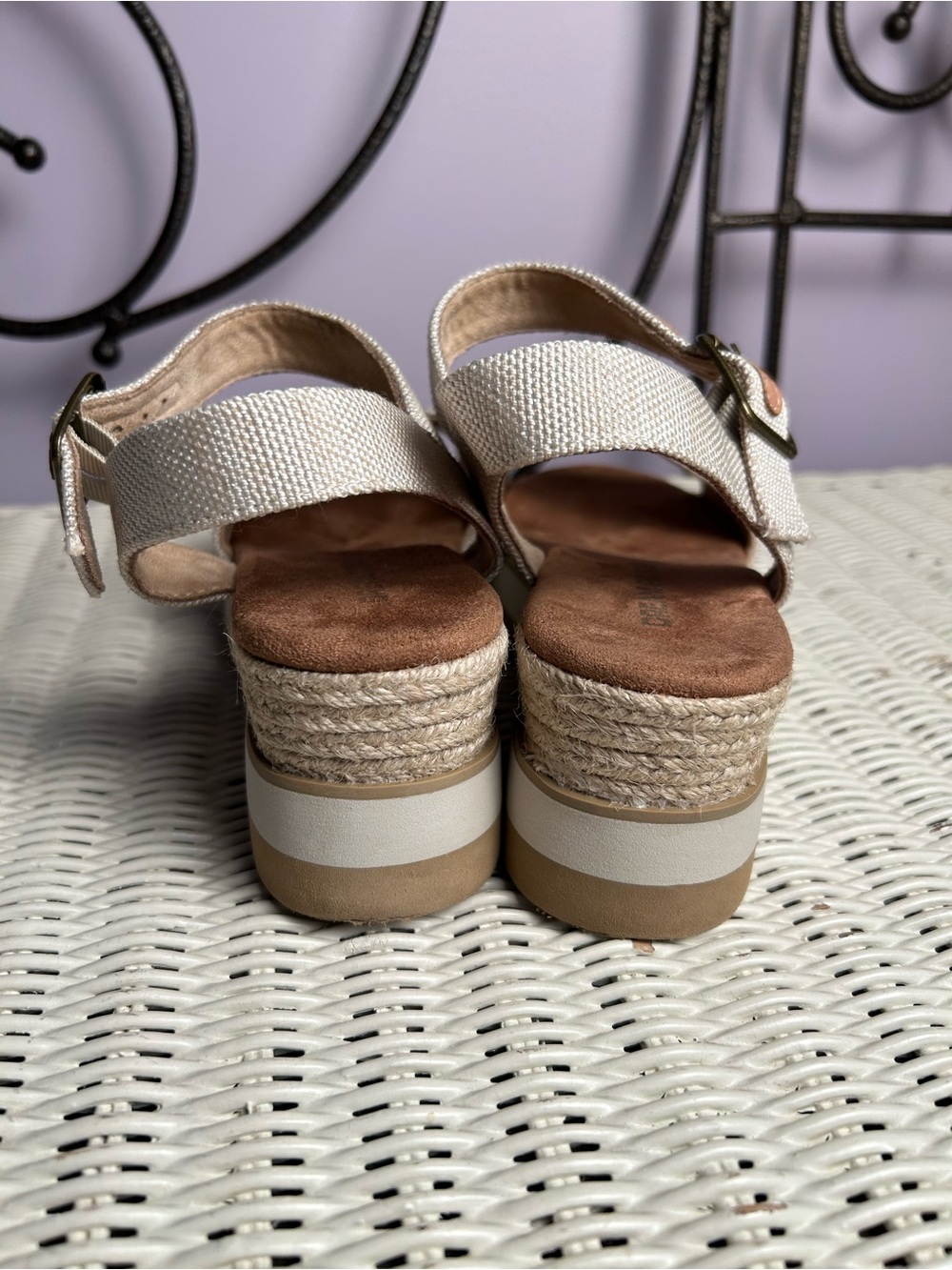 NWOT Dream Pairs Platform Espadrille Sandals Beige Canvas Ankle Strap Womens - Picture 4 of 9